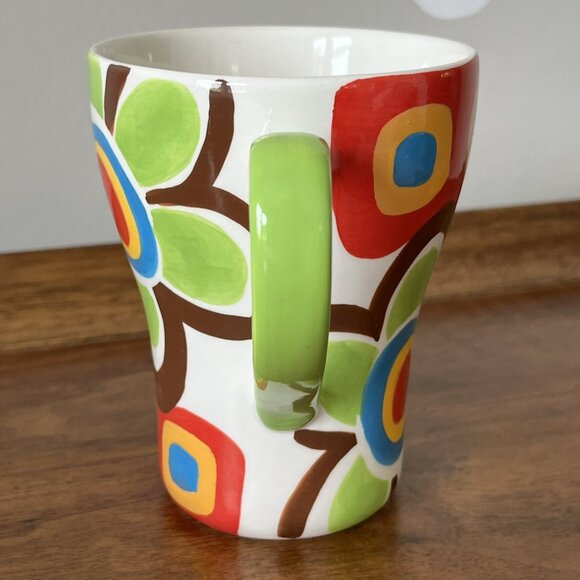 Hues N Brews Floral Mug Abstract Coffee Cup Red Brown Green Blue Orange Thailand - Picture 5 of 8
